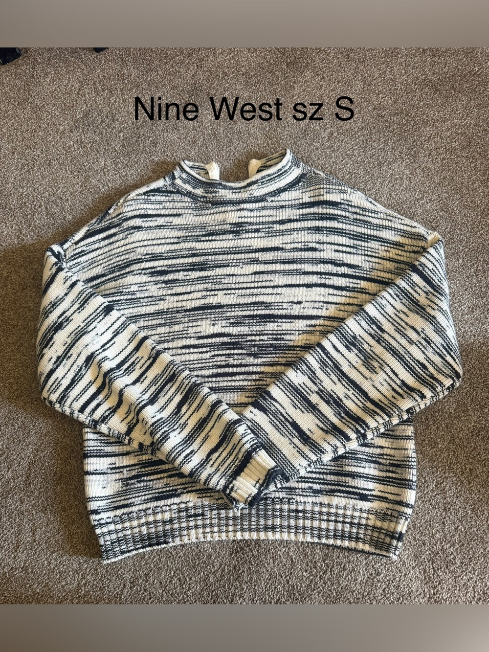 Nine West Black and Cream Marled Crewneck Sweater with zipper in back sz s